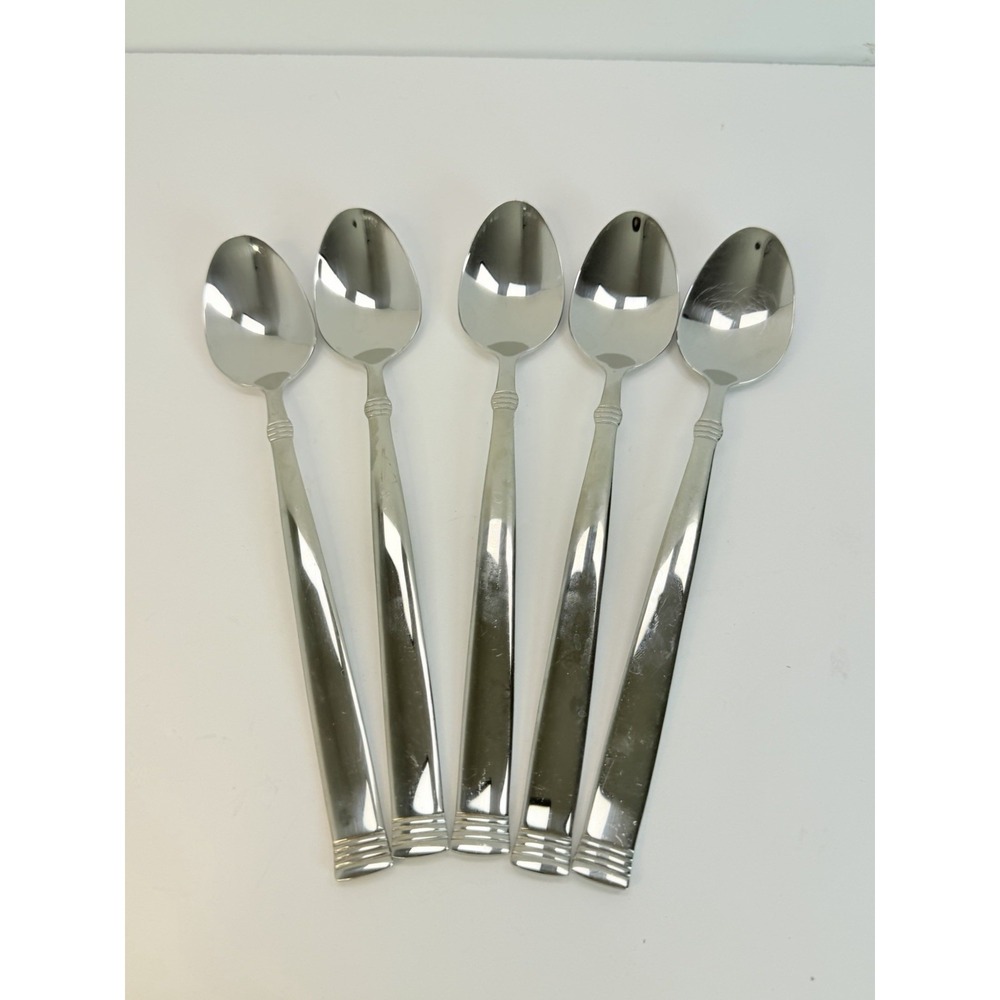 Wallace NAPOLI GLOSSY 18/10 Stainless Flatware Iced Tea Spoons Lot Of 5